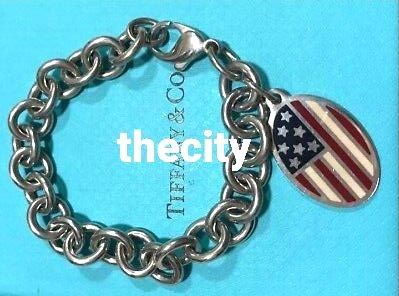 AUTHENTIC VINTAGE OLD TIFFANY USA FLAG 🇺🇸   CHARM BRACELET   - USED CONDITION