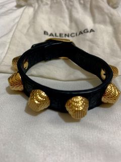 Balenciaga Arena Giant All Gold Tone Stud Black Leather Bracelet M