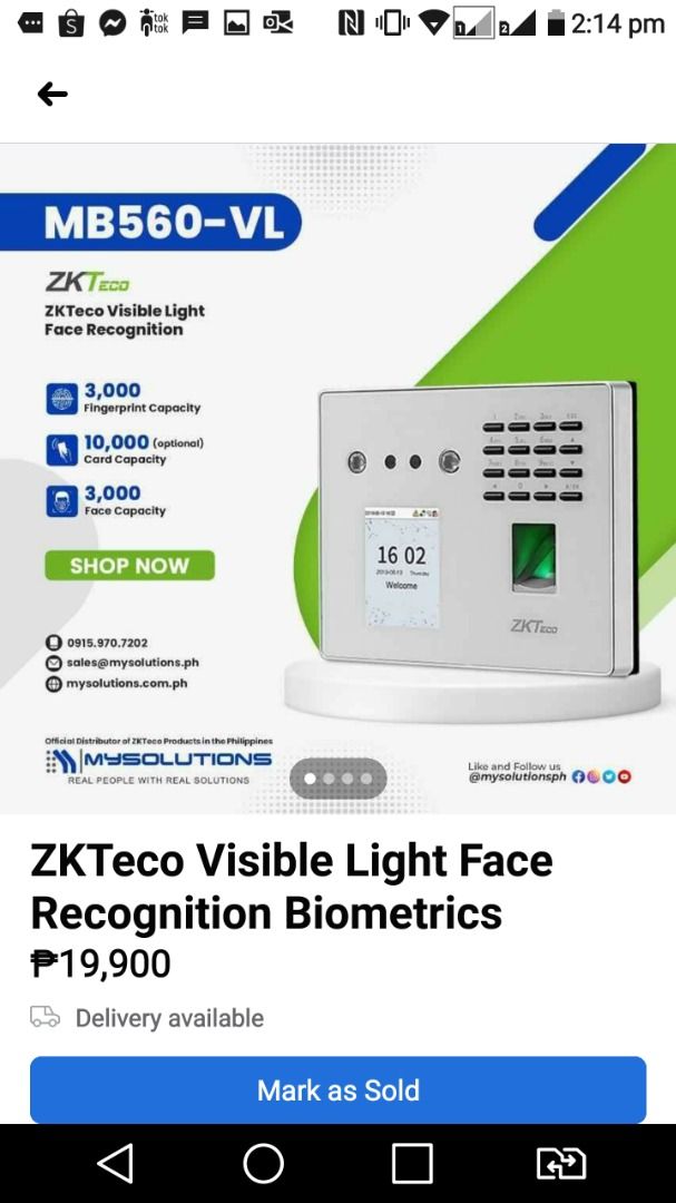 BiometricMB560VL model, Computers & Tech, Office & Business Technology