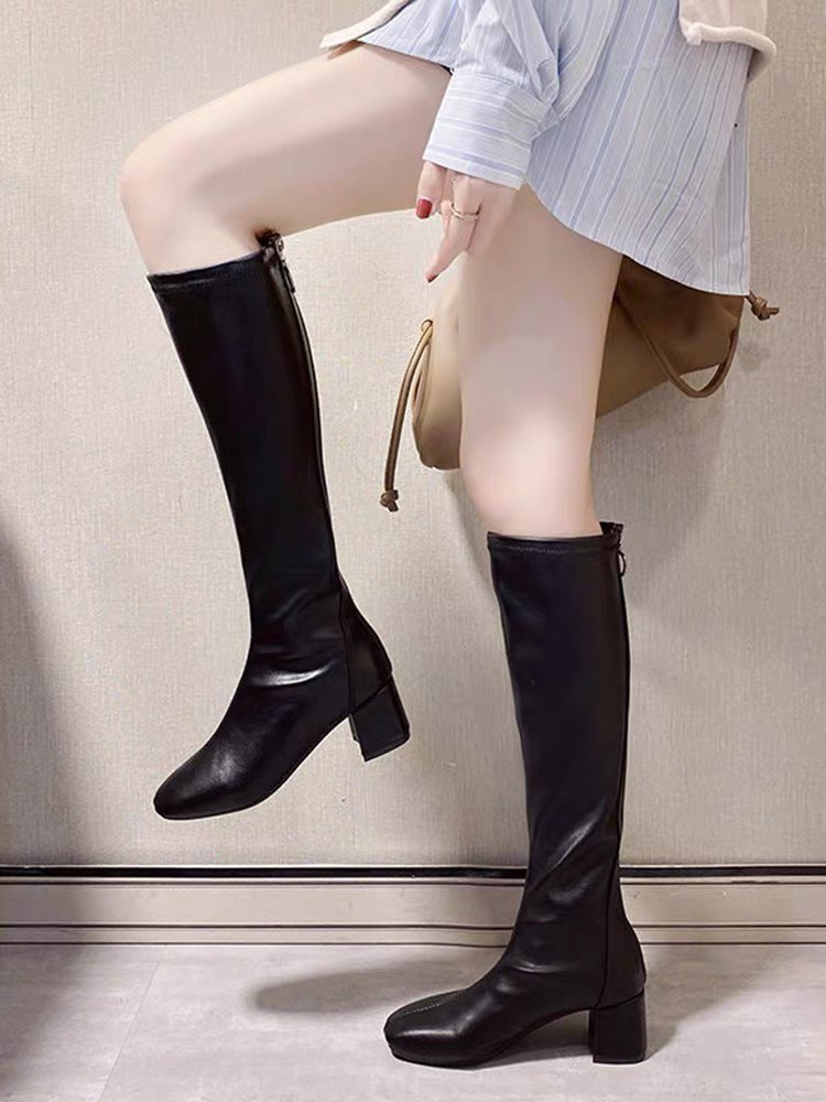 high gloss black boots