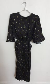 Black Sleeved Dress with Cutout Detail and Floral Design