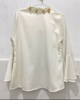Blouse atasan putih bw pearl bunga formal