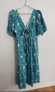 Blue Floral Dress with Tie-front Detail
