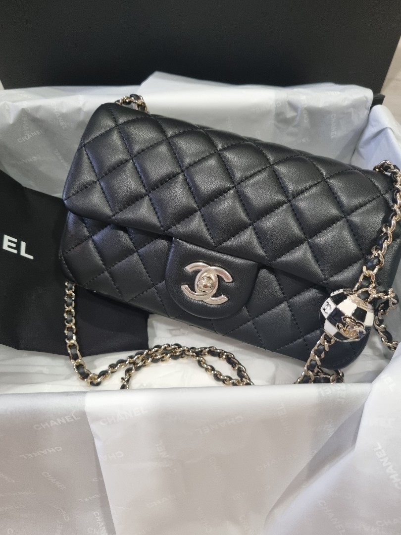 BNIB Chanel 23C Rectangular with Adjustable Ball Football Pearl Crush Mini  CF Black Flap bag, Luxury, Bags & Wallets on Carousell