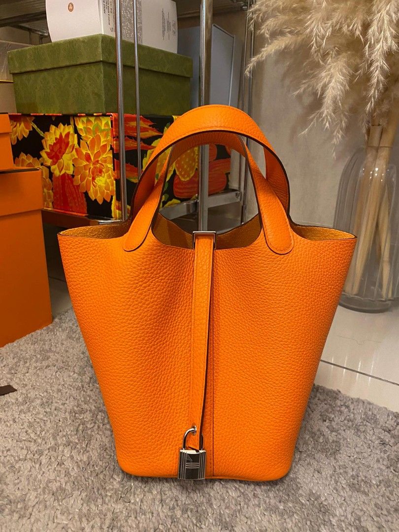 Hermes Picotin 18 Taurillon Clemence Orange With Gold Hardware