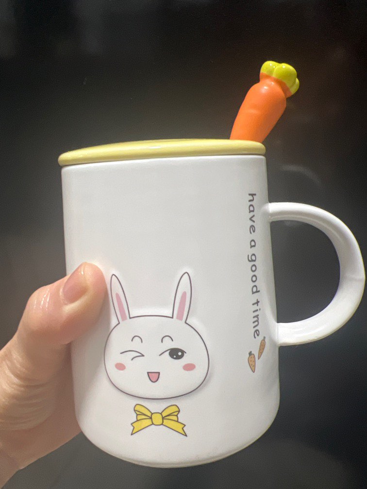 Brand new unknown rabbit cup with stirrer and cap, Furniture & Home ...