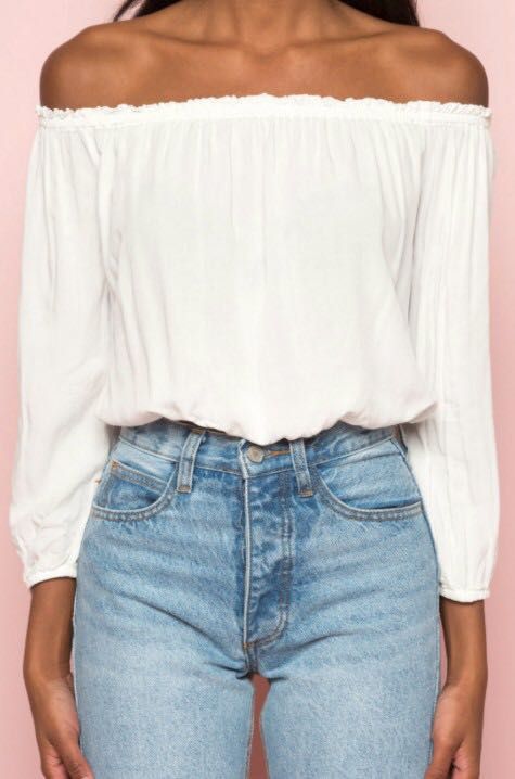 Brandy Melville Blue Maura Long Sleeve Off The Shoulder Top One Size 