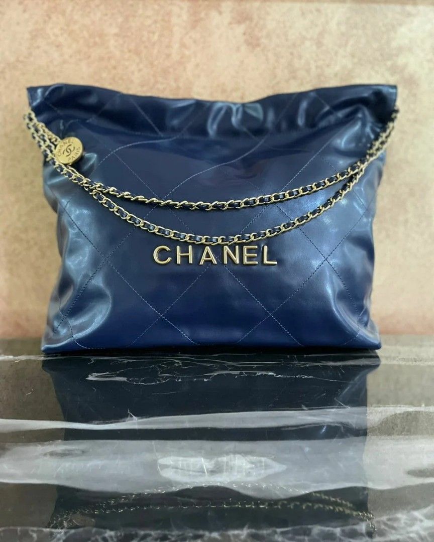 Chanel 22 Chain Quilted Hobo Dark Blue