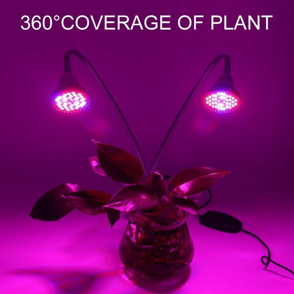 Derlights Plant Lamp 60w LED Grow Lamp Full Spectrum Dual Head