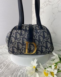 Dior Vintage Beige Flower Trotter Oblique Monogram Side Bag (2004