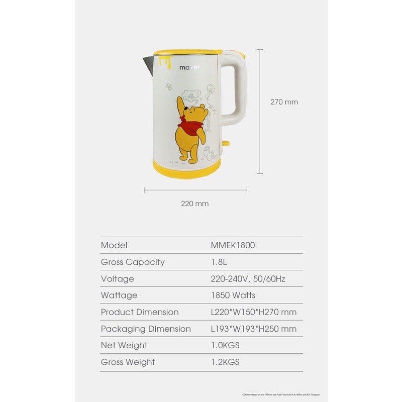 [Electric Kettle] Disney x Mayer Everyday with Pooh Collection 1.8L, TV
