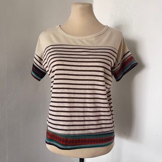 Ethnic/Tribal Beige Striped Shirt