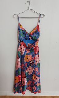 Floral Silk Dress with Knot and Cutout Detail