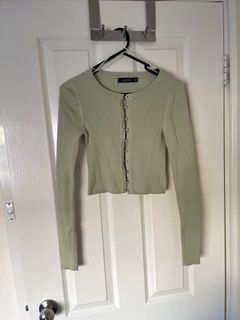 GLASSONS SAGE GREEN CROP CARDIGAN