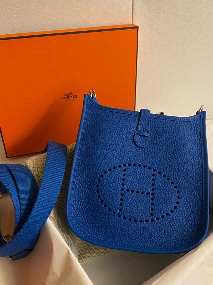 Hermes Berline Mini (Evercolor, Ciel + Gris Perl), Luxury, Bags & Wallets  on Carousell