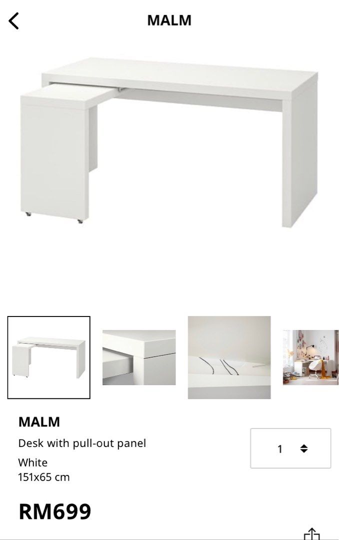 IKEA MALM desk with pullout panel, Furniture & Home Living, Furniture
