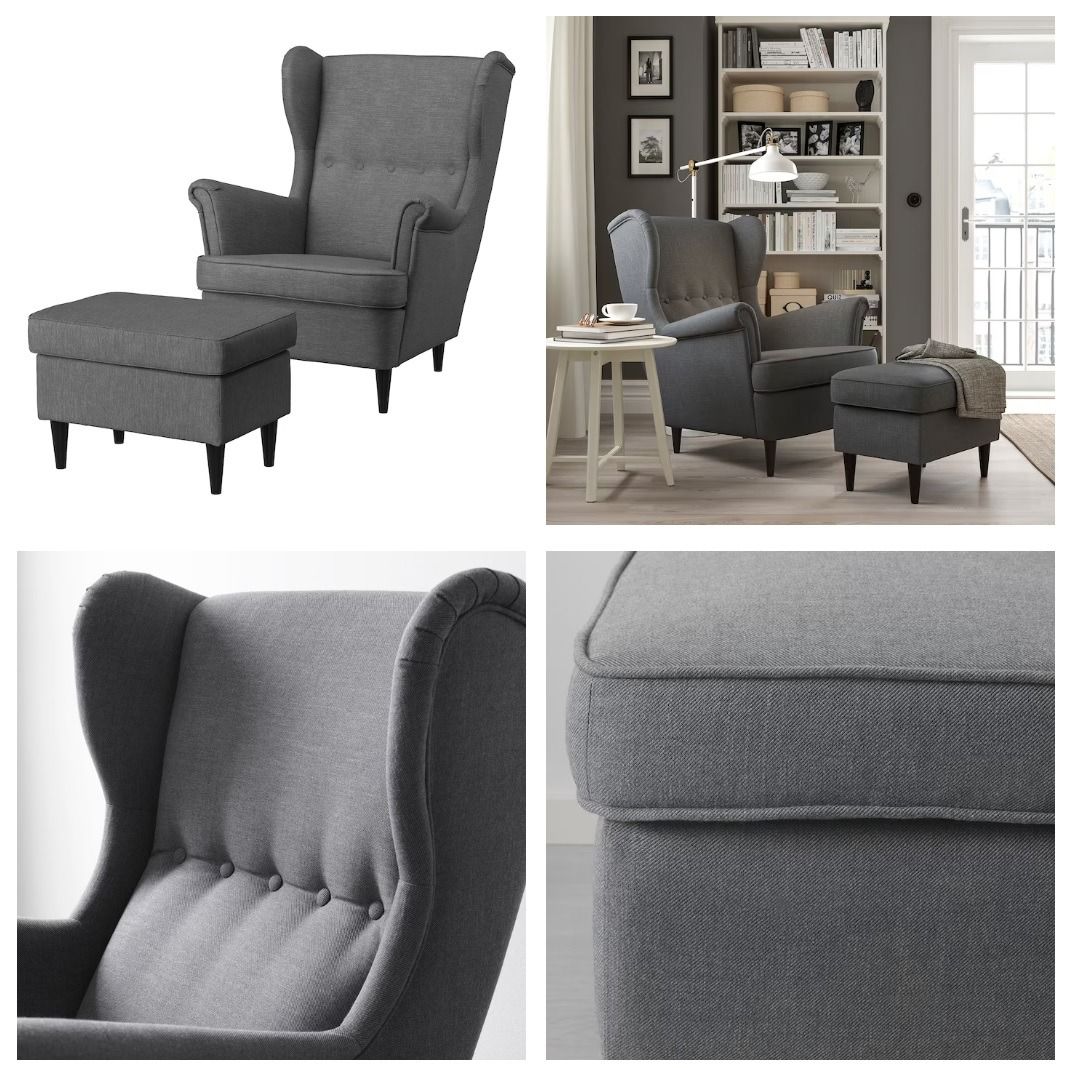 IKEA Strandmon armchair + leg rest, Furniture & Home Living, Furniture