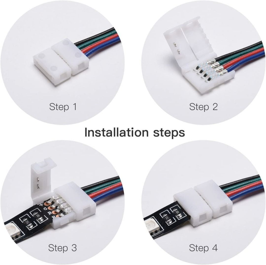 Jackyled 10 Pack 5050 3528 Rgb Led Light Strip Connectors 4 Pin 10mm Wide Solderless Strip To 