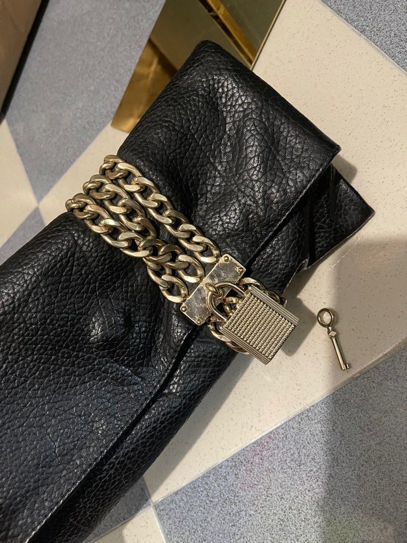 Jimmy Choo Authentic cheapest Black leather clutch with chain