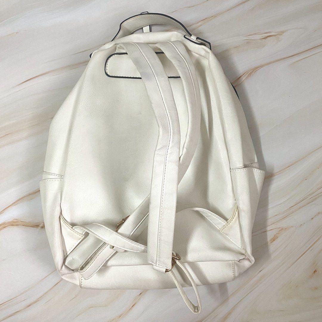 Kiss Me Couture White Leather Stylish Backpack School Bag Medium