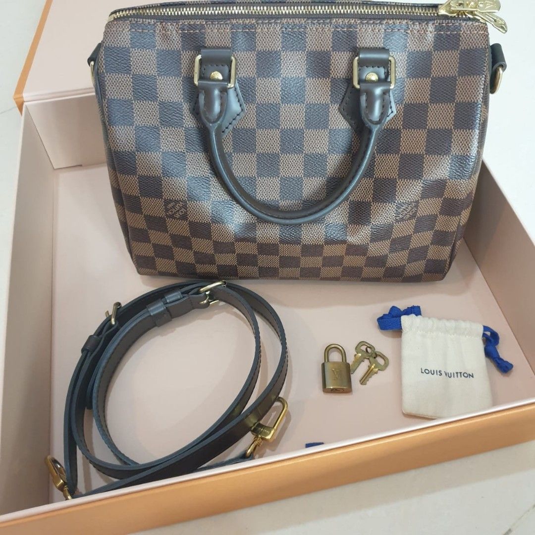 Authentic Louis Vuitton Damier Ebene Speedy Bandouliere 25 LV, Luxury, Bags  & Wallets on Carousell
