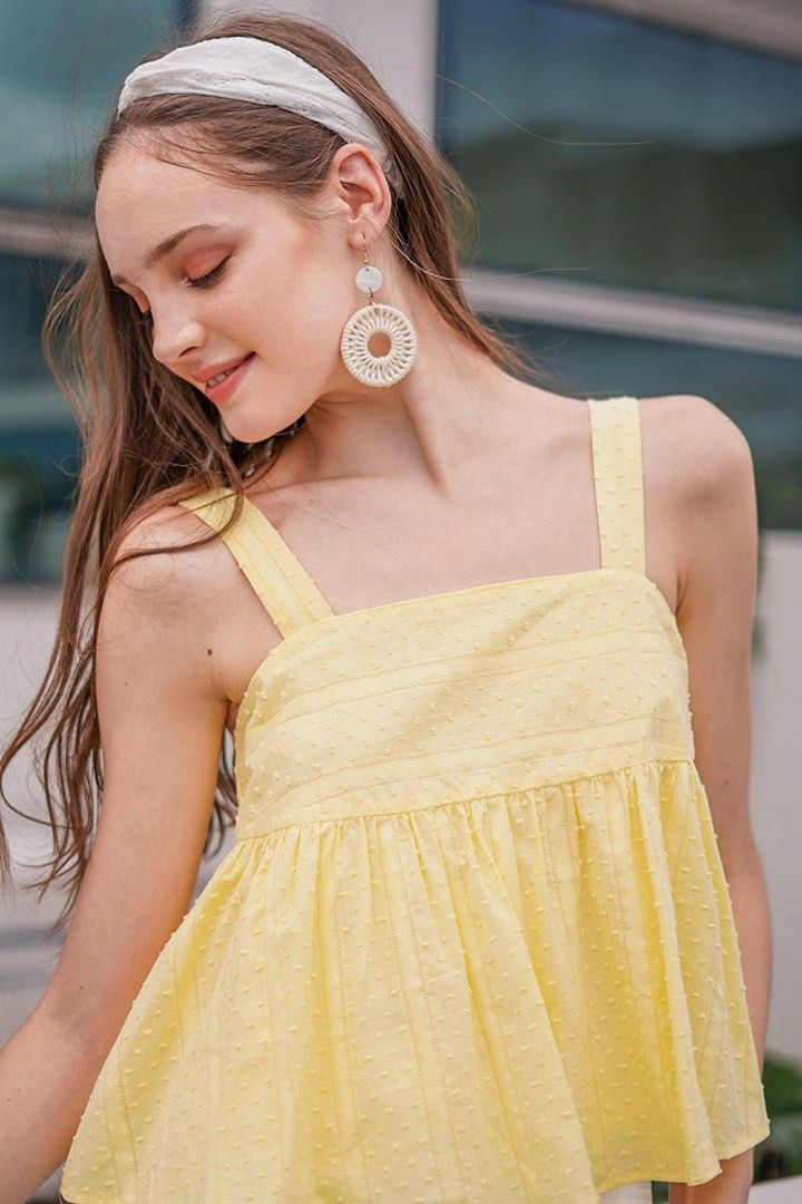 LOVET CYNDI SWISS DOT BABYDOLL TOP IN DAFFODIL YELLOW Women s Fashion Tops Other Tops on Carousell