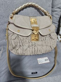 Authentic Miu Miu Coffer Canvas Bag with Gold Hardware