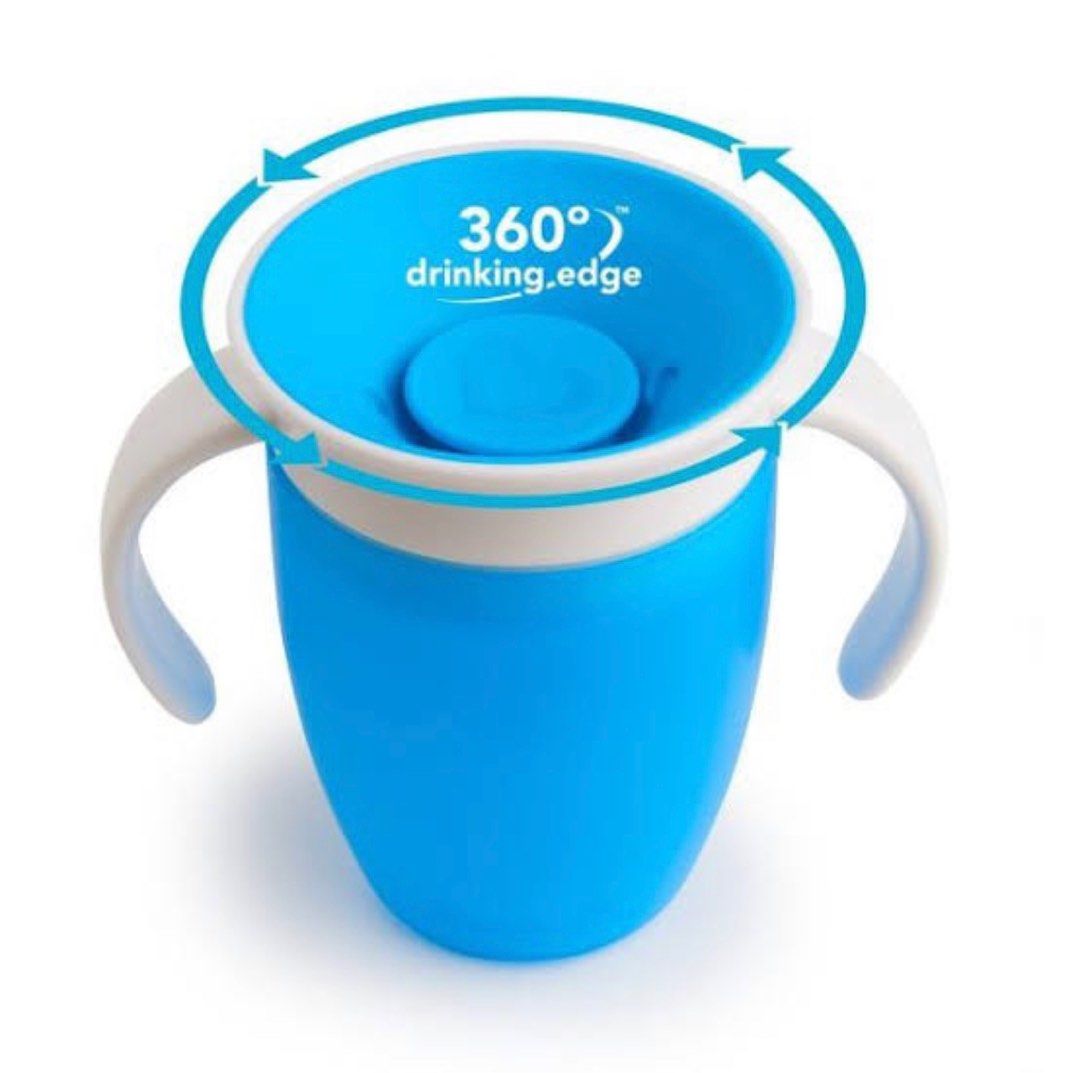Munchkin 360 Miracle Training Cup (Category: Weaning & Toddler Feeding) located in Manila. Submitted by du_clutter_withme (Listing ID 1209391252, Image 3). Description: Brand New Bought in the US Sold as bundle/set 1 blue cup, 1 green cup individual pictures are for reference on hand item is still sealed in a plastic, never opened Toddler training cup with dentist recommended spoutless design 360˚ edge allows drinking from any side of the cup- si