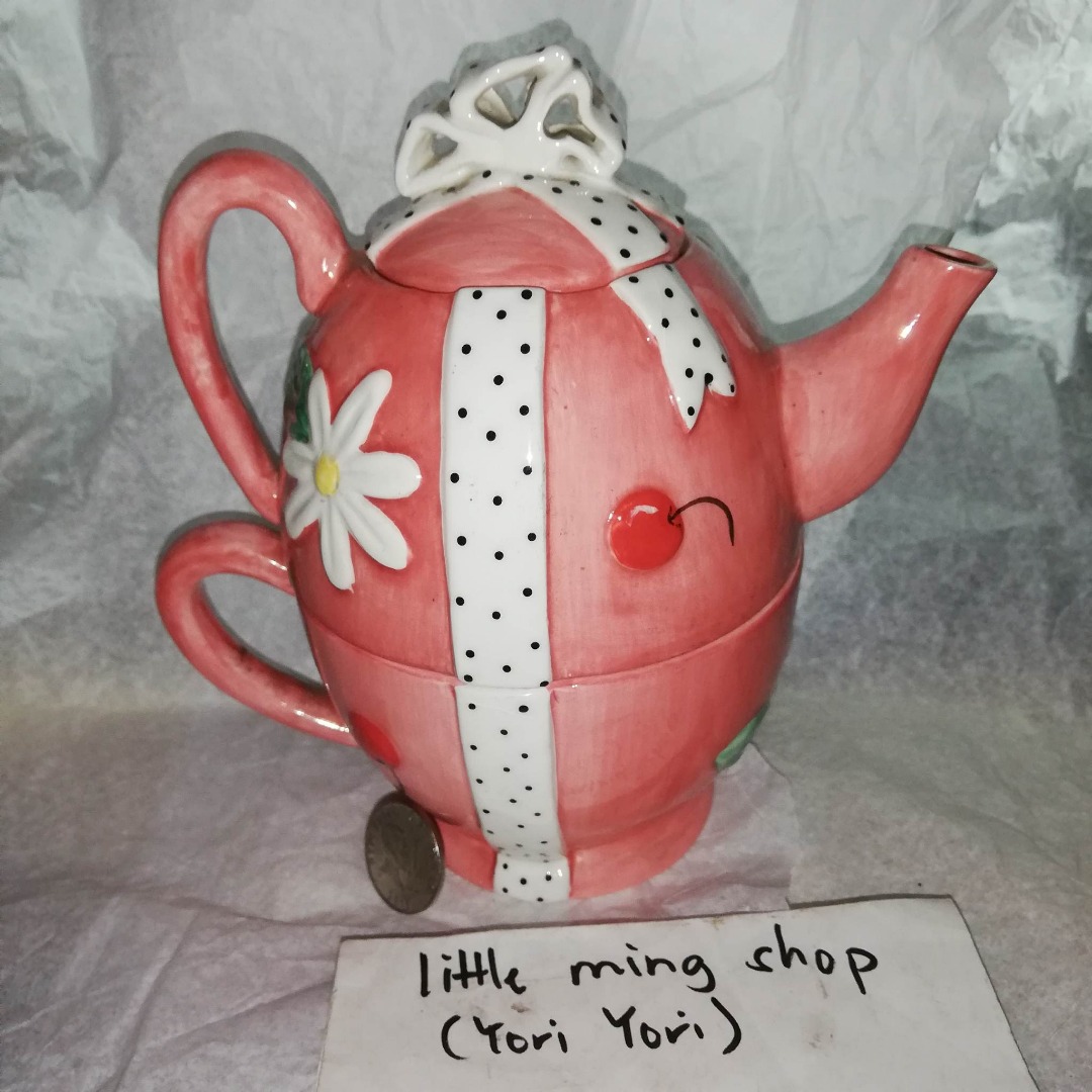 Old Pink Teapot and Mug Set Gift for one, Furniture & Home Living