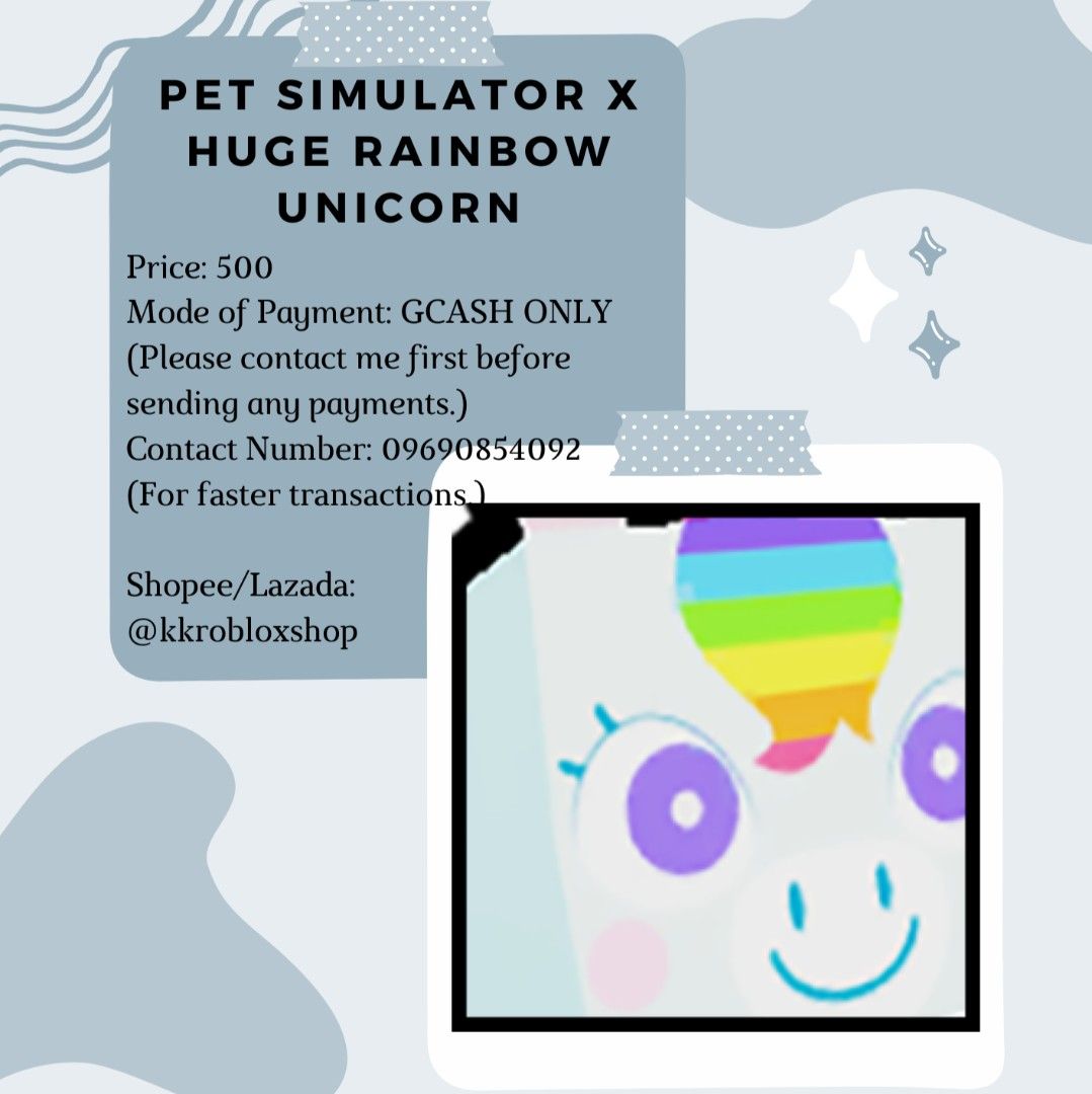 Pet Simulator X Huge Rainbow Unicorn, Video Gaming, Video Games