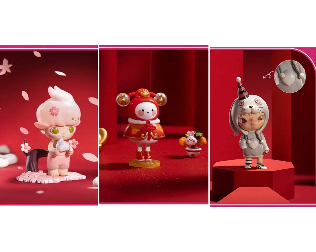Popmart three two one happy Chinese new year Dimoo Hirono bobococo ...
