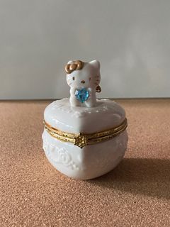 Rare and Collectible Ceramic Hello Kitty Angel Trinket with blue heart stone