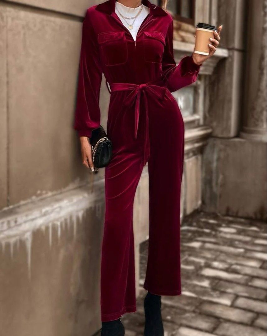 RED VELVET JUMPSUIT, Women's Fashion, Dresses & Sets, Jumpsuits on