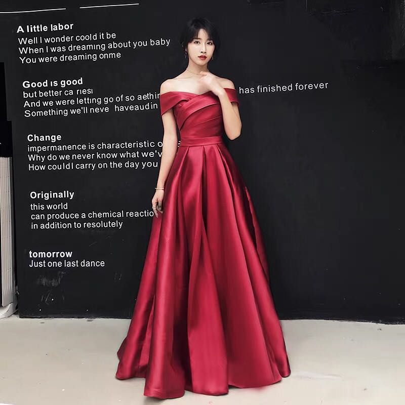 Wine Red High Split Evening Dresses Gowns 2025 Sashes Simple Satin A-Line For Women Party LA71137 main image 1