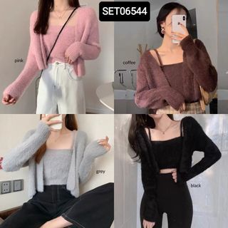 SET06544 setelan cardigan dan tanktop rajut import cardigan rajut import cardigan import bulu