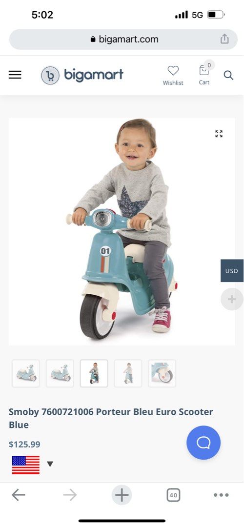 Smoby Unisex Child's Ride On Scooter Toy Push Scooter - Blue