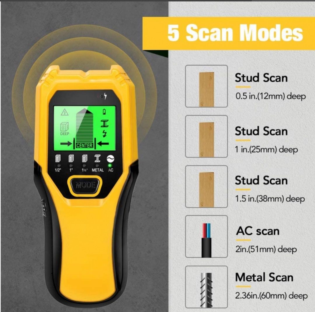 Stud Finder Sensor Wall Scanner - 5 in 1 Electronic Yellow, Furniture ...