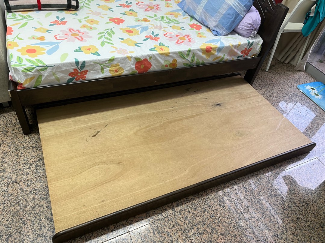 Super single Bed with Single pull out bed with mattress, Furniture