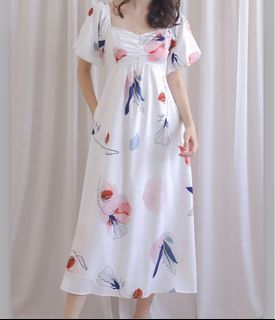 TDC Rapunzel Floral Puffy Sleeve Bustier Maxi Dress In White