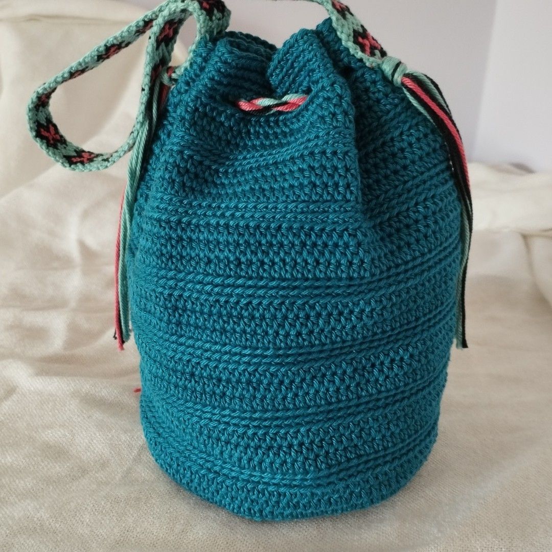 Teal blue crochet bucket wristlet. Boho drawstring purse. For her. Gift  ideas., Women's Fashion, Bags & Wallets, Purses & Pouches on Carousell