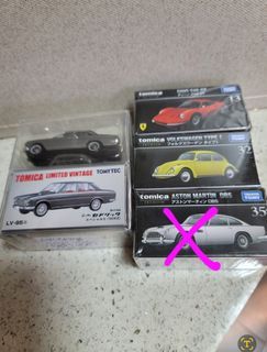 Tomica  Limited Vintage Tomy Tex  Tomytex 灰色 Nissan Cedric 1966年式 LV-95(a) ($120) / 紅色 Ferrari Dino 246 GT ($50)  / 黃色 Volkswagen Type I  ($50) 車仔 日本版