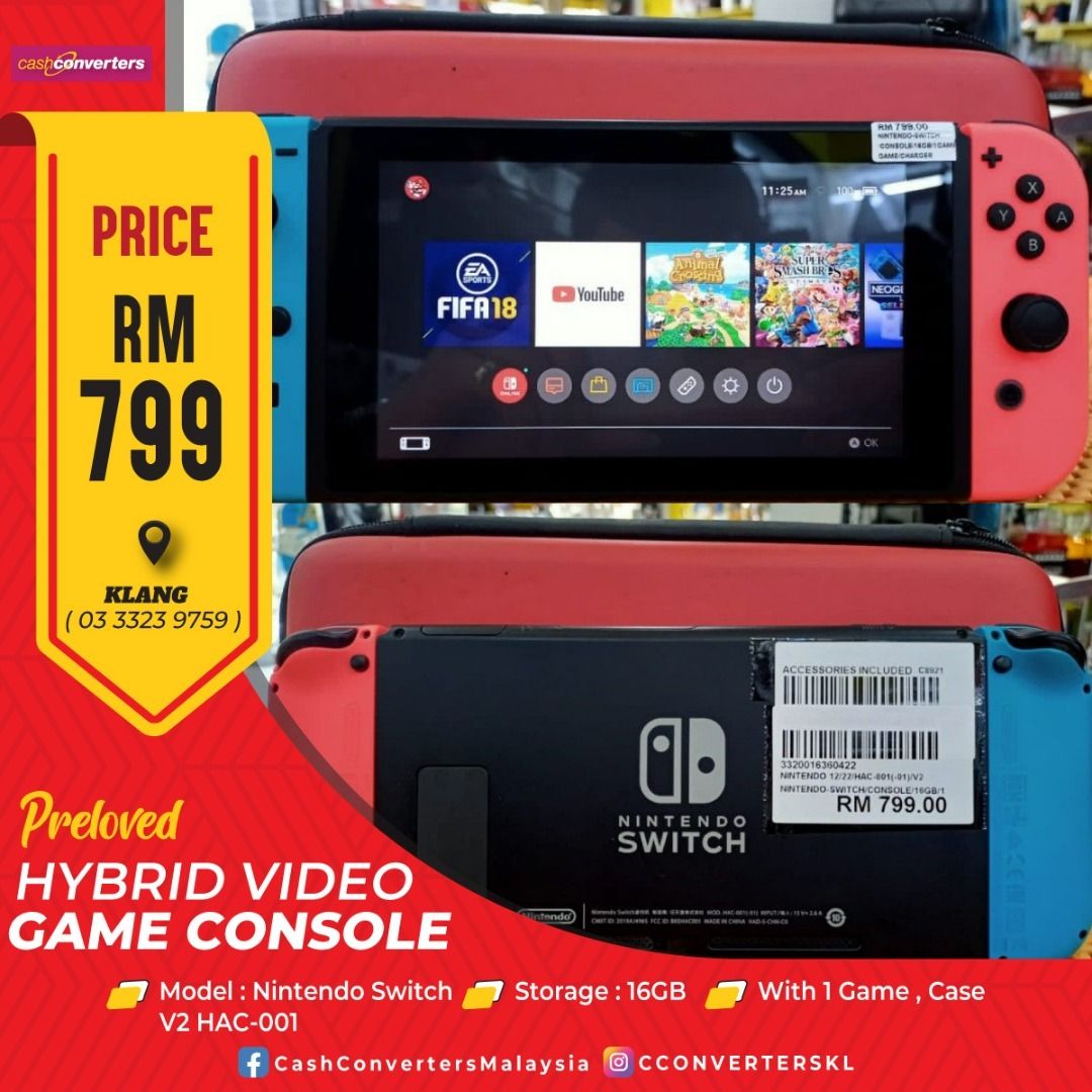 Used Nintendo Switch V2 Game Console Black HAC 001 01 w Blue
