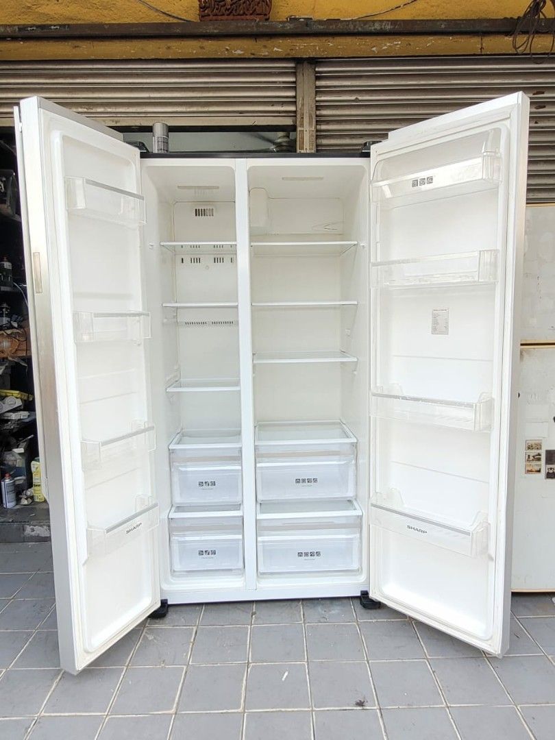 Used Sharp 2 side by side glass doors fridge 517L, refrigerator peti