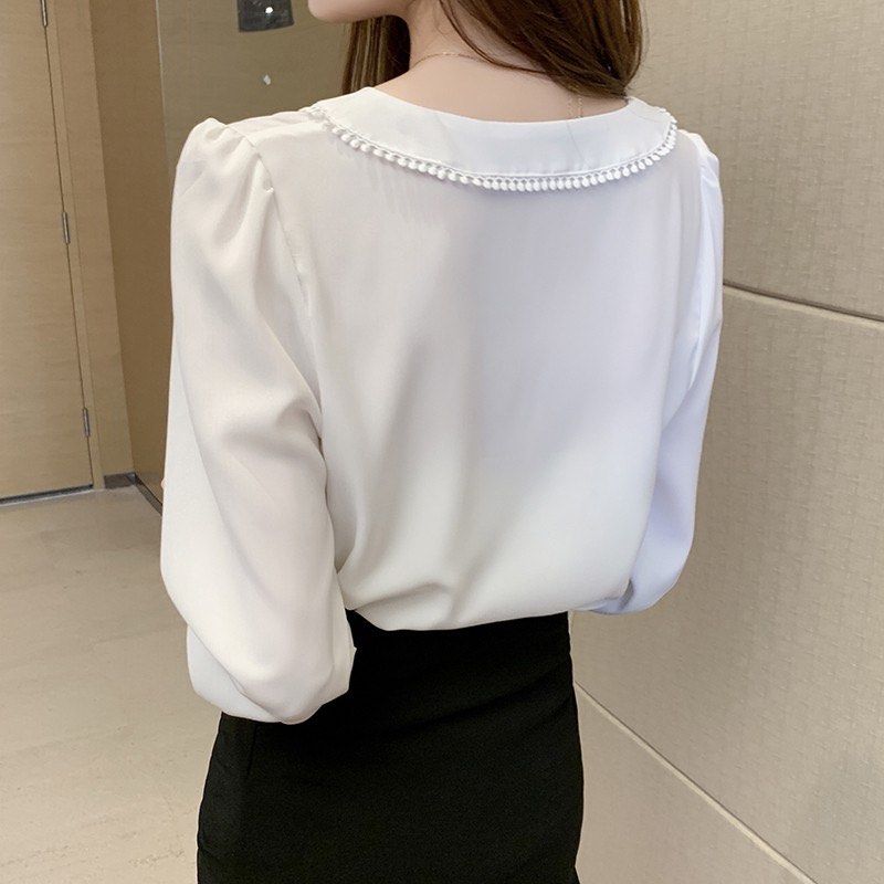 White chiffon long sleeve blouse sale