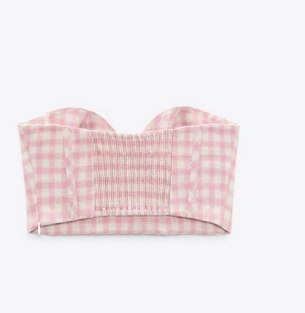 BLOGGER'S FAVE! Zara Gingham Pink Bustier Strapless Corset Top Pink/ Whi…