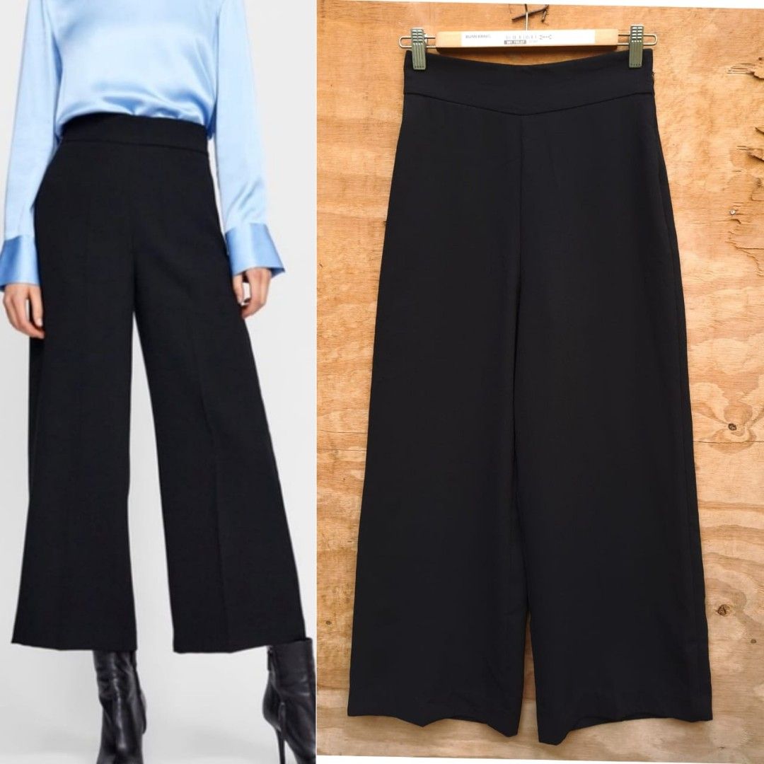 Zara Woman Black Wide Leg High Waist Pants Trousers, Women's