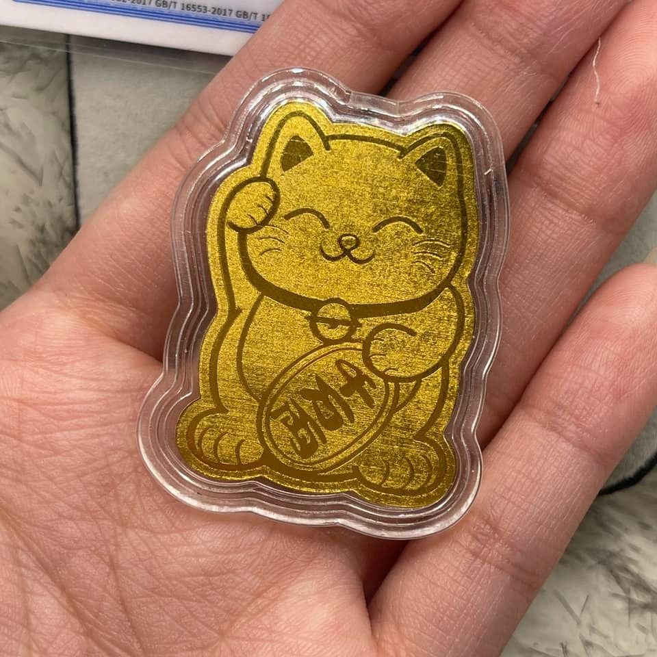 Lucky Cat Charm - 24K Gold