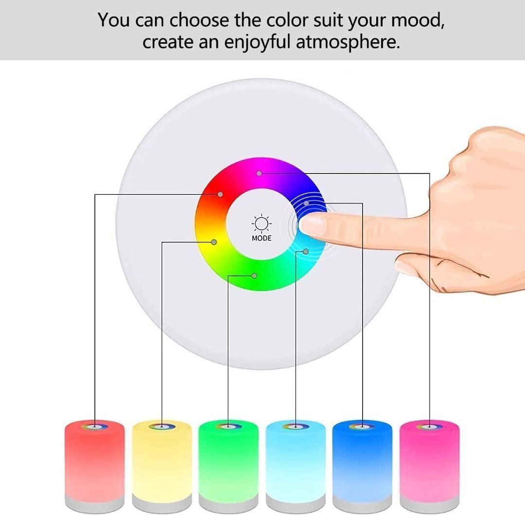 3561 Fedetkey Night Light LED Touch Control Chargeable Smart Bedside Table Lamp RGB Color Changing Modes for Baby Kids Bedroom Office Camping