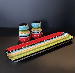 Abbot Collection Colourful Santa Fe Salt Pepper & 10” Tray with