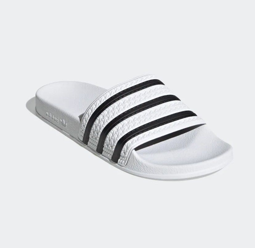 White and black adidas slides online
